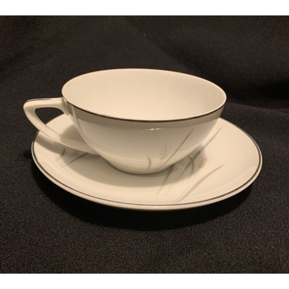 Vtg Platinum Wheat Fine China of Japan Tea Cup and Saucer Set/5 Max Schonfeld - Picture 6 of 16
